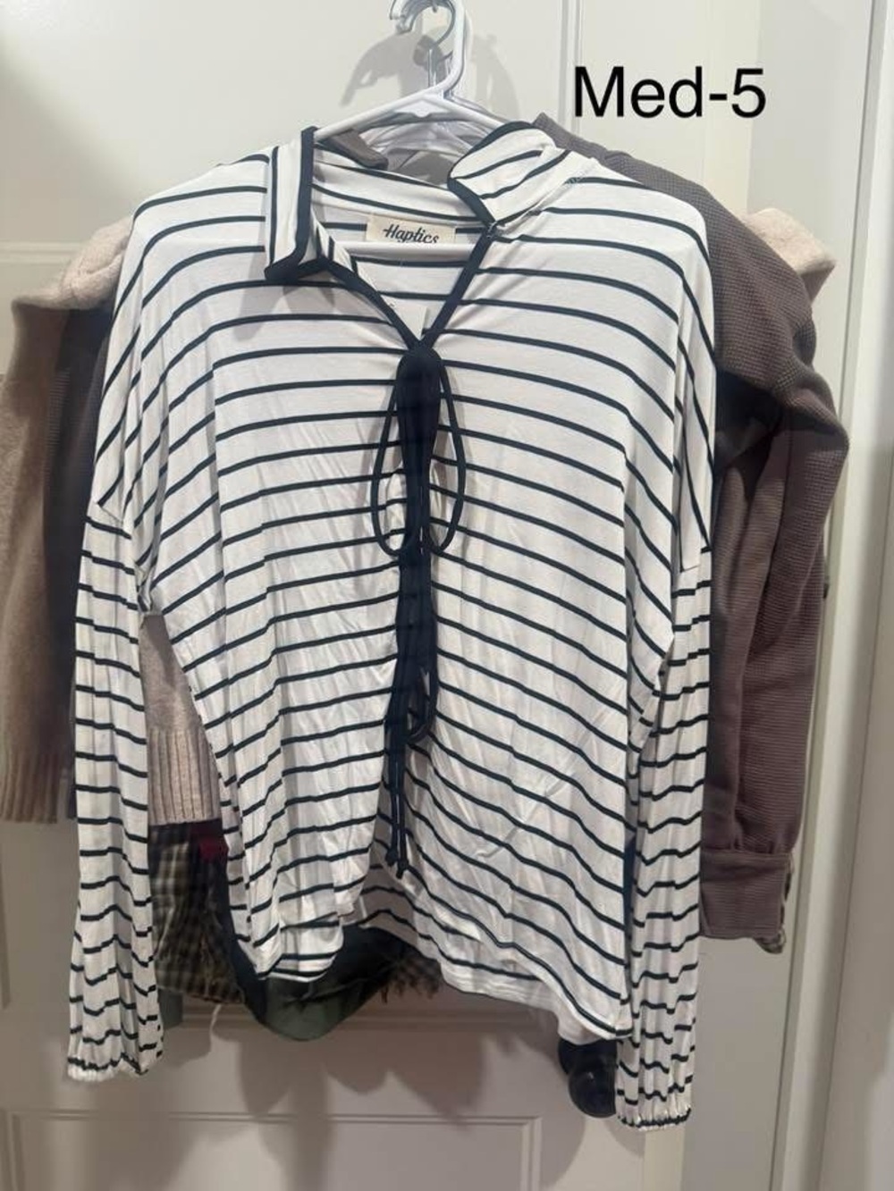 Haptics Striped Tie-Front Top — White with Black Stripes